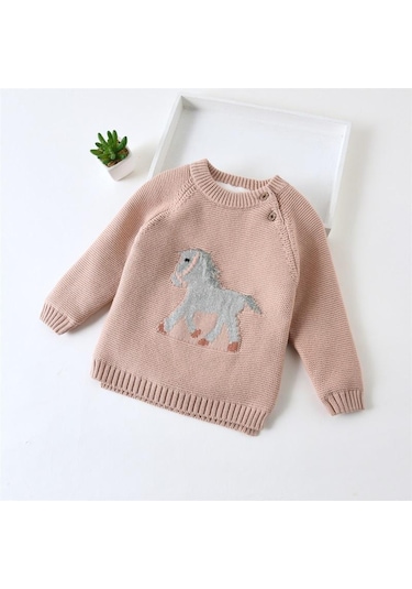 Pembe Çocuk Erkek Kız Kazak Elbise Bebek Yürümeye Başlayan Sıcak Kazak Mont Çocuk Karikatür Kalınlaşmak Yün Kazaklar Giyim Tops Pembe