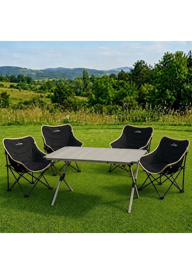 Yek Outdoor Campout Alüminyum Xxl Büyük Masa + 4 Campout Fırat Sandalye Set Siyah