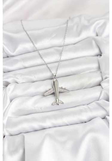 316l Çelik Zincir Gümüş Renk Uçak Model Kadın Kolye - Prt3500eb09339-95261 Gümüş