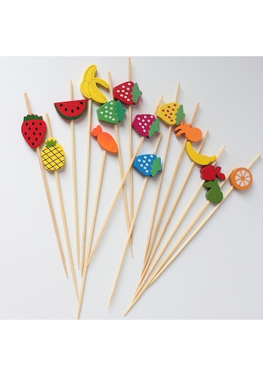 Suofeng Renkli Ananas Desenli Bambu Kokteyl Çubukları - Meyve, Sandviç, Tatlı İçin Güvenli Ve Şık 100 Adet Seti Diğer