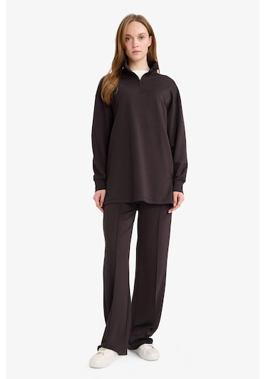 Defacto Regular Fit Fermuarlı Yaka Uzun Kollu Tunik F5771ax25aubn338 Kahve-bn338