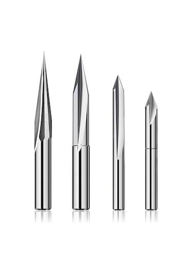 Xurunkeji Cnc Freze Uçları Seti 1/4 Sap, Gravür Ahşap Oyma Freze Ucu 6mm Ve 4mm, V-yiv, Profil Ucu, Tungsten Çelik - 4 Adet