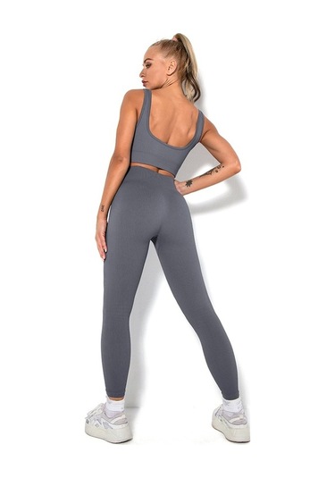 Fortunelane Kadınlar İçin Hava Alan Esnek Yoga Takımı - Gri Sporcu Sütyen Ve Tayt Seti Gri