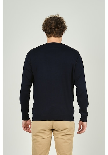 Ateş Triko Erkek Bisiklet Yaka Desenli Yün Kazak 3035 Lacivert Lacivert