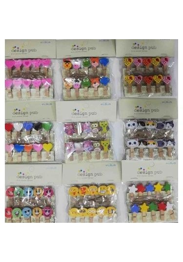 Mobgift 10'lu Şekilli Ahşap Mandal Seti 3.5cm 10'lu Set-10 Paket