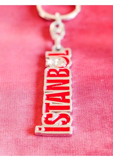 Moncuk Design Kırmızı İstanbul Yazan Metal Anahtarlık