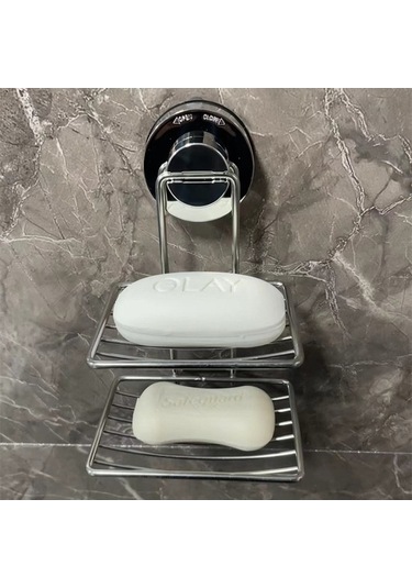 Pazly Üretici Toptan Basınçlı Yapışkan Depolama Rafı Mutfak Banyo Paslanmaz Çelik Sabun Rafı Sabunluk Damla Nakliye Çift Katmanlı Gümüş Gümüş