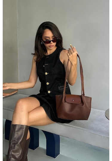 Lior Kapaklı Omuz Çanta Fındık Kabuğu Kahverengi - Altın