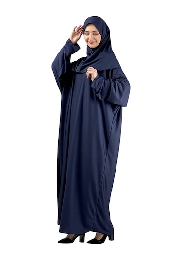 Zarif Namaz Elbisesi Ve Türban Tesbih Set Tesettür Şal Müslüman Kıyafetleri Abaya - Siyah Lacivert