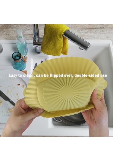 Ximistore9 Yeniden Kullanılabilir Hava Fritözü Silikon Tabanı, Çift Taraflı, Kolay Temizlenir, 16.5cm, 3 Adet Gri - Sarı - Kırmızı