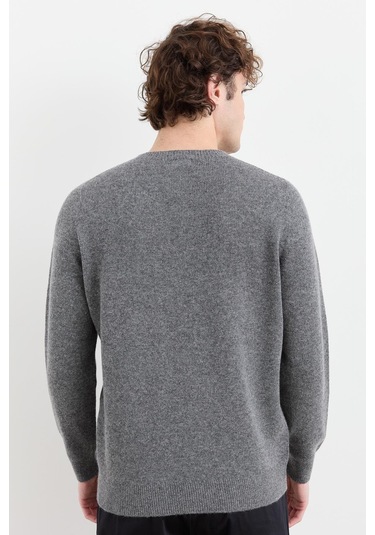 Erkek Sıfır Yaka Basic Yün Kazak Füme Füme