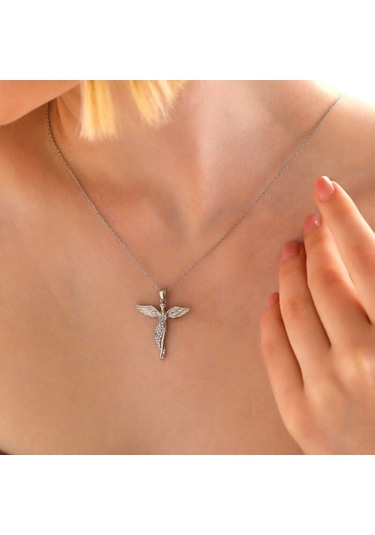 925 Ayar Gümüş Kanatlı Melek Kadın Kolye Gümüş