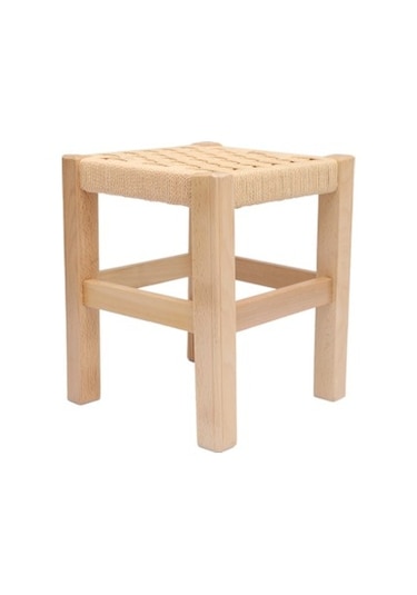 Hasır Örgülü Tabure Akça Renk 35 Cm