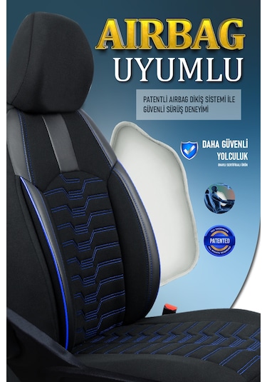 Ford Focus 2 Hatchback Uyumlu Lüx Deri Detaylı Oto Koltuk Kılıfı Ön Arka Takım Platınum Siyah Mavi