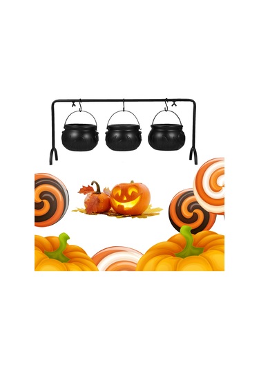 Yunboo 3'lü Demir-pp Halloween Saklama Kovaları, 56.5cm Braket Ve Kanca Seti, Siyah Siyah