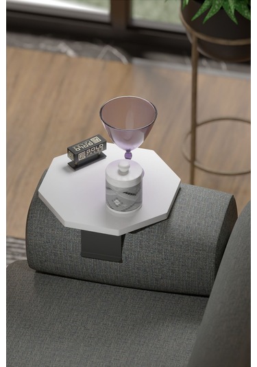 Yan Sehpa Ayarlanabilir Tepsi Dekoratif Modern Tepsi Sekizgen Beyaz