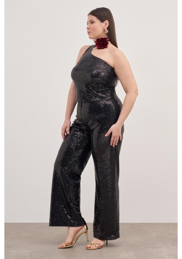 Tek Omuz Astarlı Payetli Top-3351 Siyah