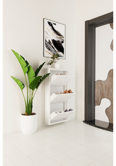 Kilitli 3 Kapaklı Metal Ayakkabılık Beyaz Beyaz