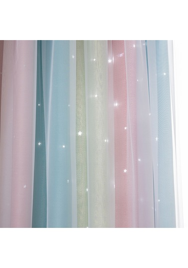 Gajeena Pembe Yıldız Desenli İki Katlı Isı Yalıtımlı Gölgelendirici Perde - Yatak Odası & Oturma Odası - 1 Adet + Bej Bağlama Ipçesi 100x130cm