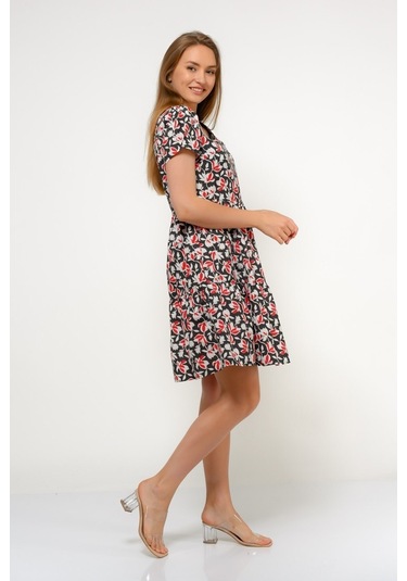 Kadın Kare Yaka Büzgü Detaylı Mini Elbise 4447/95 001