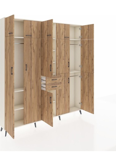 Arges Dolap 10 Raflı 2 Çekmeceli 3 Askılı 220x30x243 Aytaşı-çam/çam Atlas Çam/atlas Çam