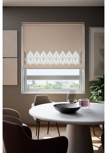 Lazer Kesim Mat Stor Perde, Lazer Kesimli Modern Serisi, M-181003 Açık Kahverengi Renk Açık Kahverengi