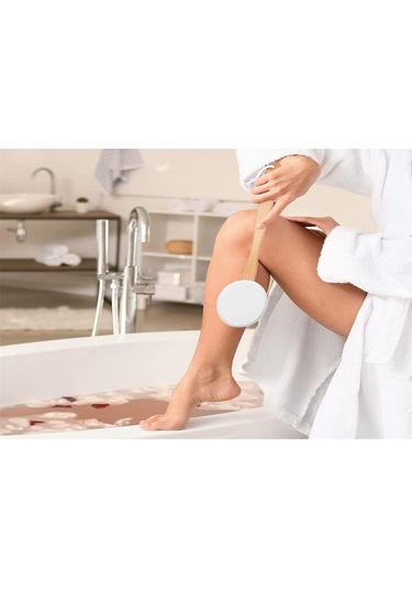 Moveevo Kemik Boyutlu Ahşap Saplı Vücut Losyon Uygulayıcı - 3 Değiştirilebilir Yumuşak Pad, Omuz-ayak Erişim Kolaylaştırıcı, Kaymaz Tutuş, Temizlenmesi Kolay Beyaz - Mavi