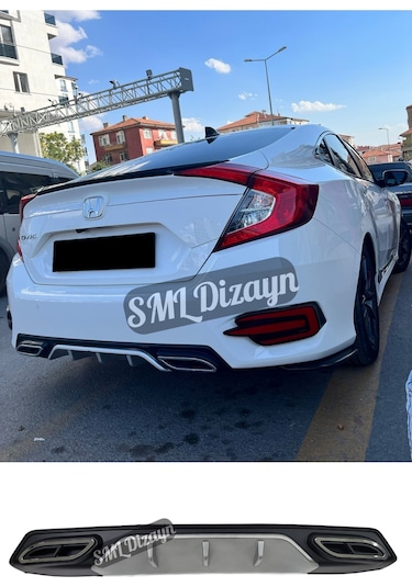 Honda Civic Fc5 2016-2021 Gri Kare-egzoz Görünüm Difüzör-difizör