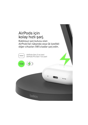 Belkin Boostcharge 3'ü 1 Arada Qi2 Şarj Cihazı, Magsafe Uyumlu Ka