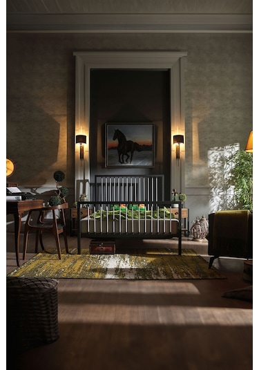 Breeze Çift Kişilik Ferforje Metal Karyola Siyah-gri Ahşap Latalı