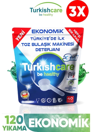 Turkishcare Ekonomik Hepsi Bir Arada Bulaşık Makinesi Deterjanı Toz 40x3 120 Yıkama