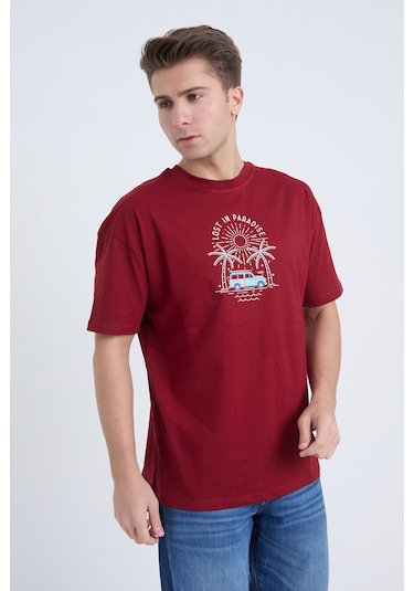Velvoria Unisex Oversize Bordo Lost İn Paradise T-shirt