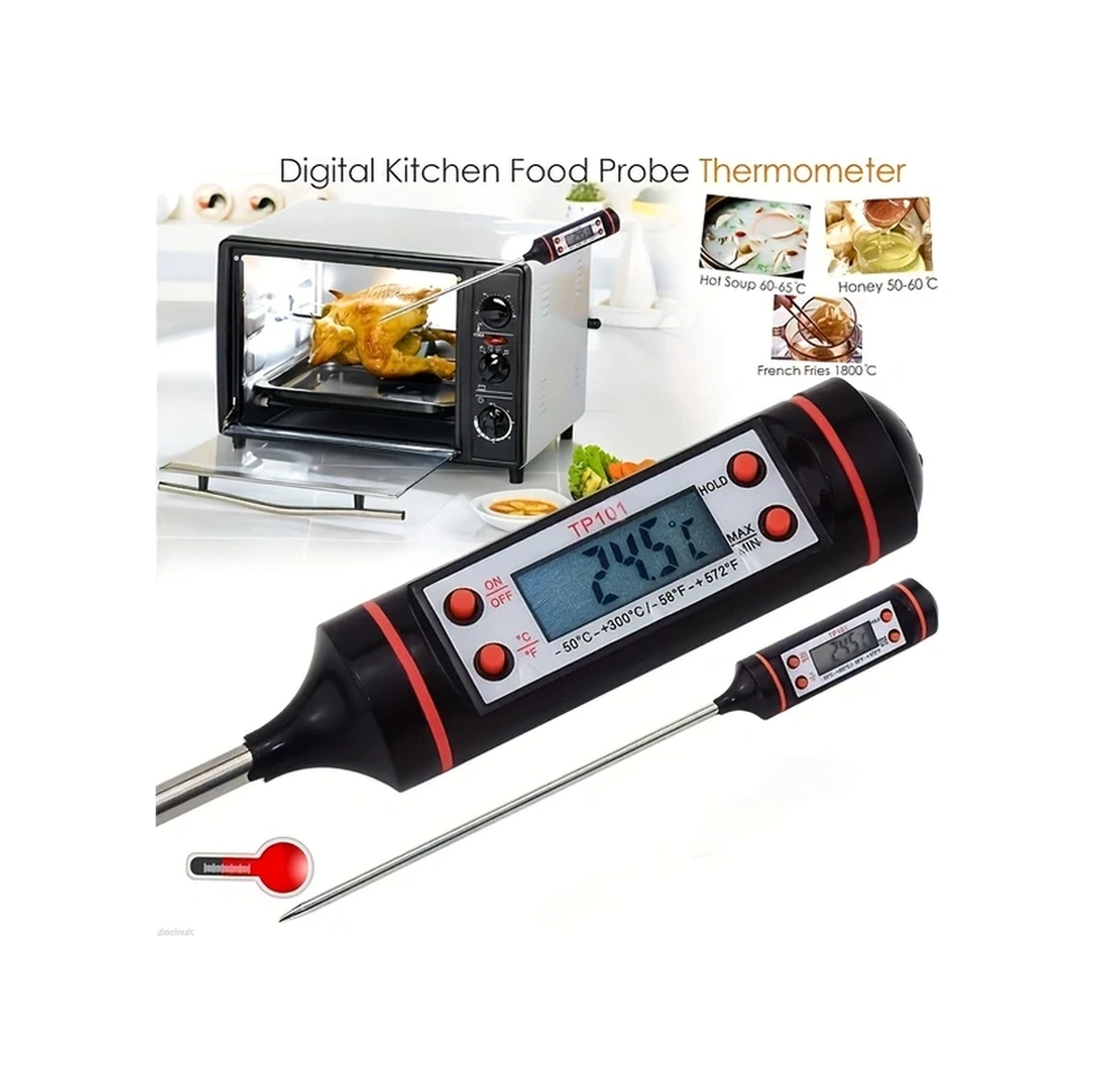 Trendooze Sunshine022 Beyaz Paslanmaz Çelik Prob Anlık Okuma Dijital Yemek Termometresi Ev, Restoran, Barbekü Kullanımı