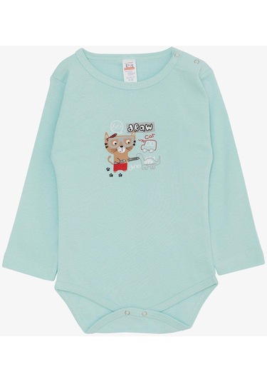 Breeze Erkek Bebek Çıtçıtlı Zıbın Body Ressam Kedicik Baskılı 9 Ay-3 Yaş, Su Yeşili-su Yeşili Su Yeşili