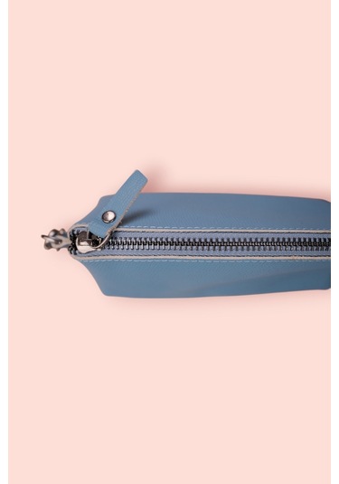 Modica Milan - Hakiki Deri Makyaj Ve El Çantası Kompakt Tasarım, Şık Ve Dayanıklı El Tutma Sapıyla Mavi