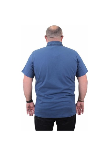 Starbattal Büyük Beden Polo Kot Yaka Tişört 23420 Indıgo-Indıgo İndigo