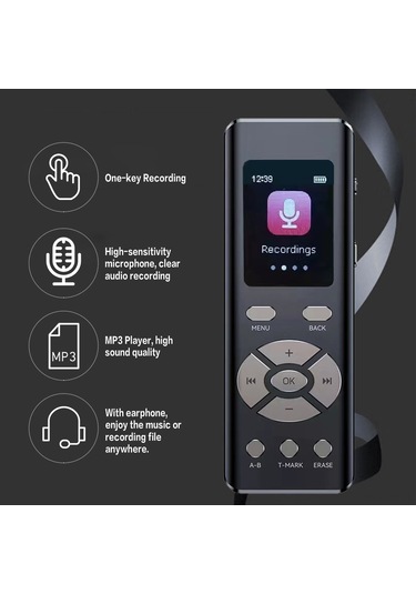 Singree V03 Renkli Ekranlı Yüksek Hassasiyetli Dijital Ses Kaydedici, Mp3 Çalar, 8gb Dahili Hafıza, Usb-c Bağlantı