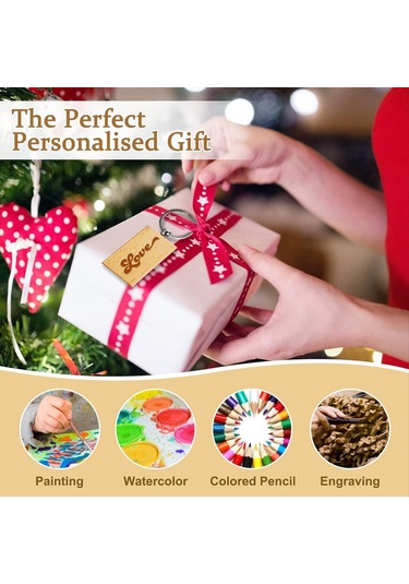 Gatherco 25 Adet Ahşap Anahtarlık Boşluğu Ahşap Anahtarlık, Tamamlanmamış Boş Anahtarlıklar Toplu, Kişiselleştirilmiş Gravür Boş Anahtarlıklar