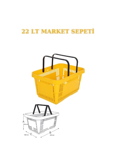 1 adet 22Litre Market ve Alışveriş Sepeti, Saplı Market Sepeti S