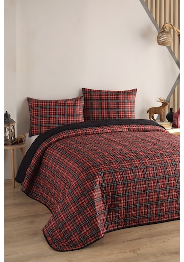 Çok Amaçlı Örtü Çift Kişilik İskoç Kırmızı
