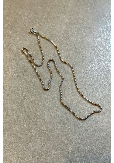 Örgü Model Şık Tasarım Silver Gold Renk Gümüş Ve Altın Renk 316l Çelik Zincir Kolye 65cm Altın - Gümüş