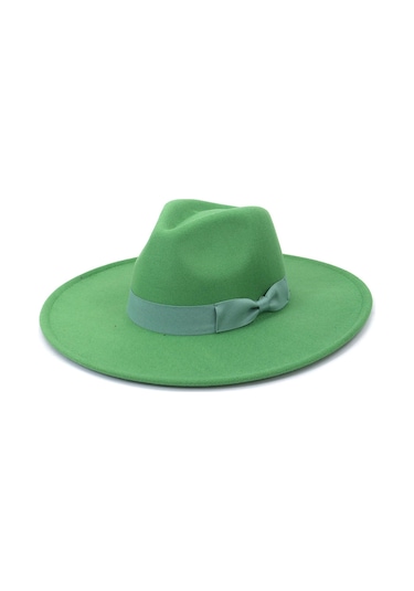 Yeşil Projektör Unisex Moda Geniş Yün Kemer Düz Üst Fedora Şapka Parti Kilise Şapkaları Kap Yeşil