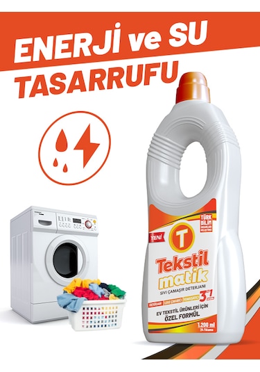 Tekstilmatik Ev Tekstili 3'ü 1 Arada Sıvı Vegan Çamaşır Deterjanı 1200 ML