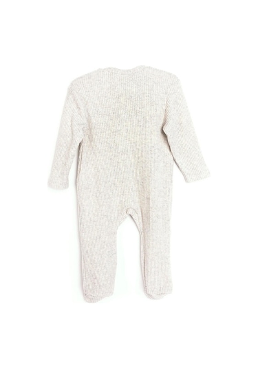 Luess Unisex Bebek Ayıcık Nakışlı Rahat Kalıp Tulum 0 Ay - 9 Ay Ekru