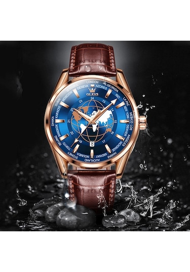 Olevs 9926 Kabartmalı Toprak Kadranlı Erkek Kuvars Saat Kahverengi