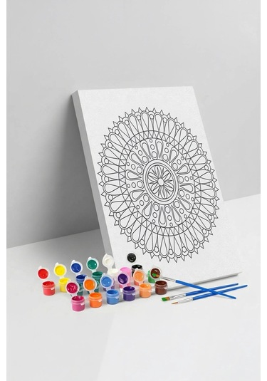 Geometrik Çiçek Mandala Ahşap Boyama Seti 40x50 Cm