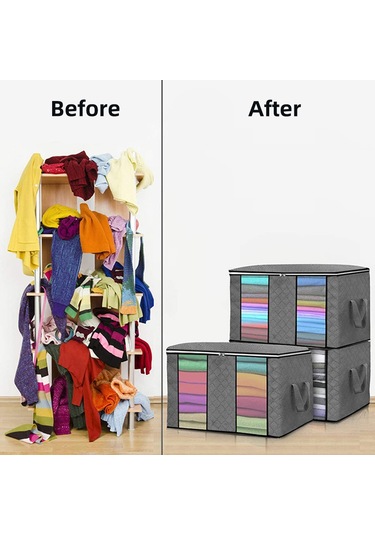 Padalink Gri 3'lü多功能depolama Çantası - 90 Litre Büyük Kapasite, Şeffaf Pencere, Güçlendirilmiş Kollü, Dayanıklı Reçine - Yorgan, Giysi Ve Ev Eşyaları İçin 60x43x35 Cm Gri