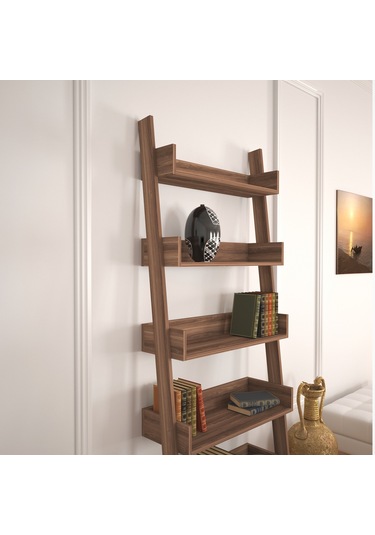 Pasifichome Only Raflı Ceviz Merdiven Kitaplık / Duvara Monte Kitaplık