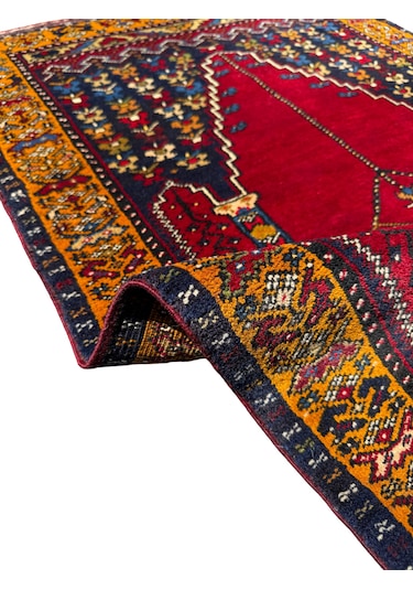 El Dokuma Çift Sıfır Eski Yahyalı Namazlık Kök Boya %100 Yün Seccade Kırmızı