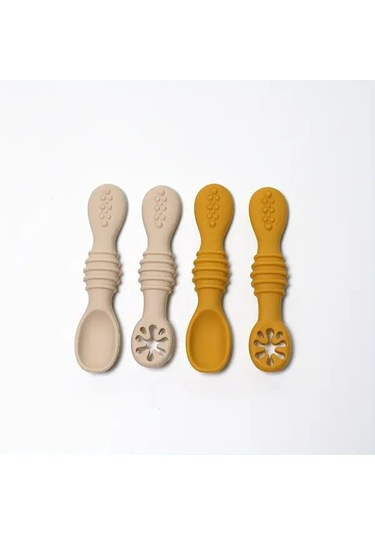 Hightower Yeşil Soğuk Gri 4 Parça Yemek Kaşığı Seti Silikon Mama Kaşığı Kendi Kendine Yeme Yeşil + Soğuk Gri